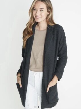 Marine Layer Lila Coat Cardigan Sweater Open Front Birds Eye Knit Grey